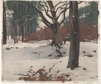 Witsen Bomen in de sneeuw aquarel