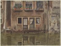 Witsen Huizen aan een gracht te Amsterdam aquarel